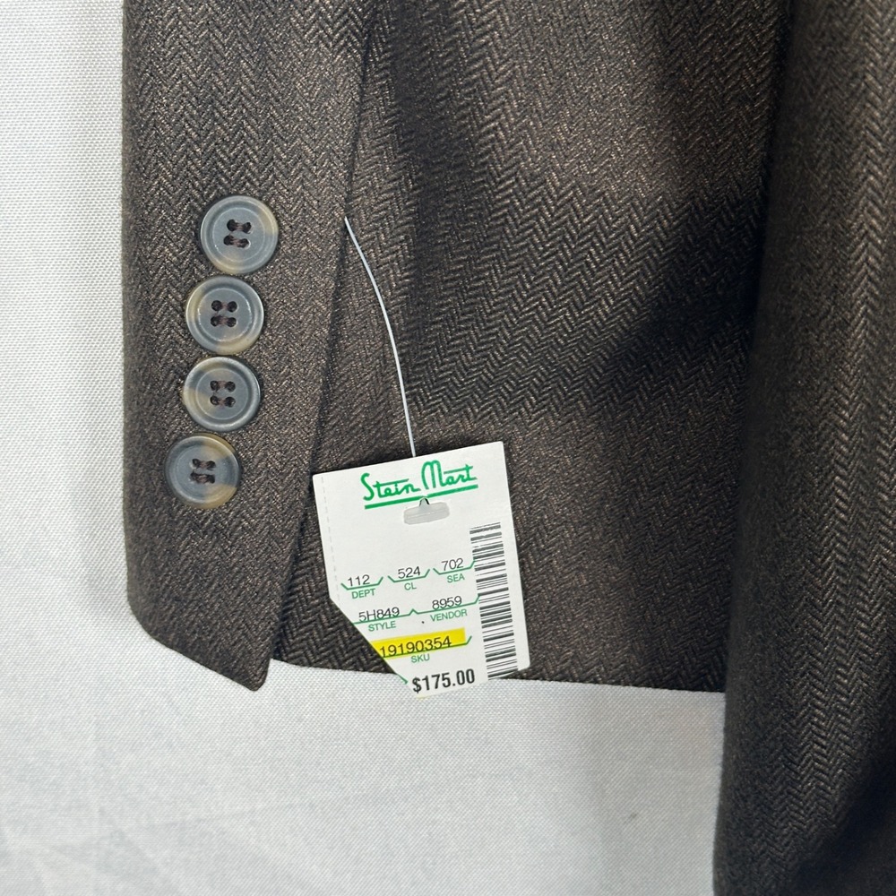 Alan Flusser Mens 44L Sport Coat Brown Herringbone Blazer 2-Button NEW $175 - Picture 4 of 12